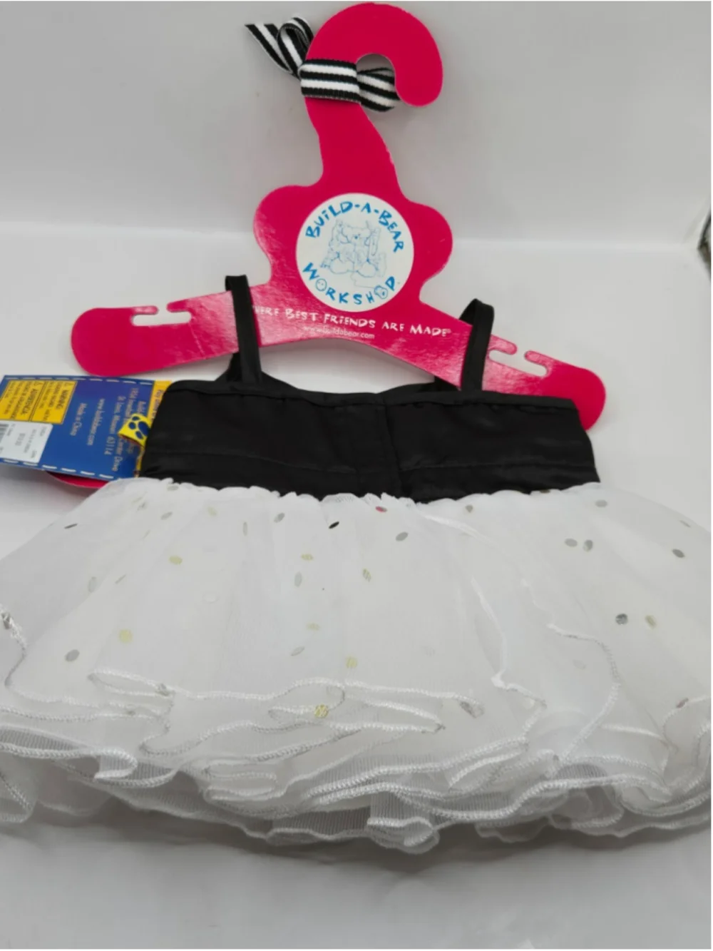 Build A Bear Justice Dress Black Sequin Bodice White Tulle Ruffle Polka Dot NWT